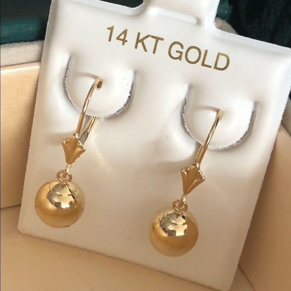 14k Solid Gold Leverback 8mm Ball Earrings